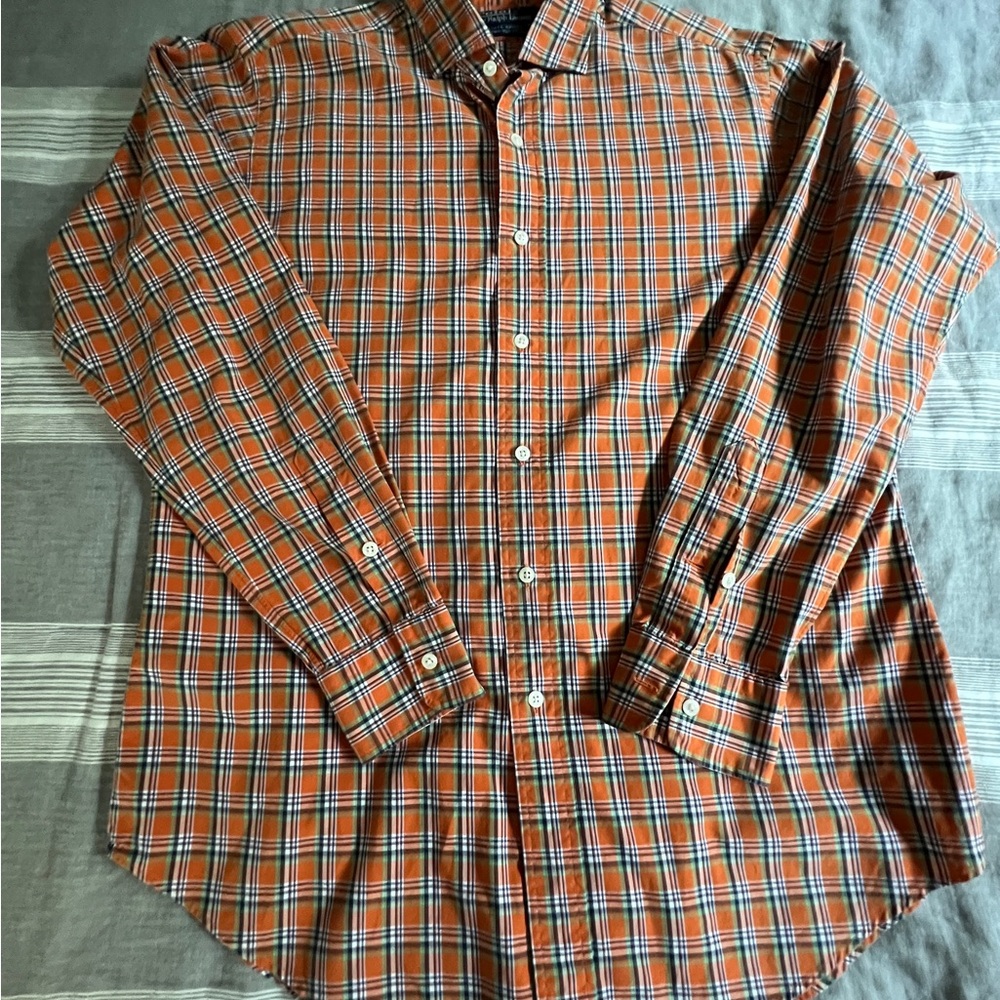 Men's Polo Ralph Lauren Estate Sport Orange Plaid Shirt Size Medium